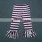 New design wholesale baby clothes baby 100% cotton double ruffle pants stripe cotton pants with double ruffles for baby
