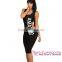 Dear-lover Amazing Graphic Print Black Midi Dress