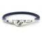 blue leather wrap bracelets,316 stainless steel leather cuff ,fashion cowskin wristbands