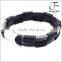 Black Stainless Steel Genuine Leather Bracelet Bangle Cuff Braided Customized Engraving