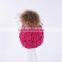 Fashion Fuchsia winter fur hat wool knitted beanie hat with fur pompoms on top KZ160075