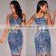 2016 Fashion Vintage 2 Piece Set Blue Tank Dresses Sleeveless Lady Wrap Slim Denim Jean Sexy Party Dress Women Jeans Used Look