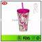 Transparent plastic insulated cup with straw 20 ounce