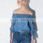Women's Off The Shoulder Pleated Long Sleeve Loose Blouse