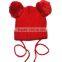 Wool Beanie Winter Pink Knitted Hats With Ball Earflap