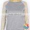100% Cotton Lace Long Sleeve Plain Grey Tee Blouse Women T Shirt
