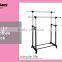 Telescoping double rolling garment rack, movable metal clothes hanger rack