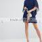 OEM Service Supply Type And Evening / Formal Dresses Type Elegant Evening Dress/ Navy Chiffon Dip Back Cape Mini Dress