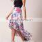 Pink floral print elastic waistband ladies maxi skirts long