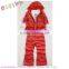 Girl bowknot designed velvet pajama 3pcs set(hoody jacket+hoody long sleeve high collar tshirt+long pants)
