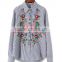 Korean ladies new design cotton long sleeve shirt embroidered womens blouses shirts