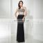 New Fashion Two-Piece Cap Sleeve Black Mermaid Crystal Beaded Evening Gowns Evening Dresses LX321