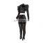 Fashion Sexy women Casual Outfits Winter Overalls PU Leather Crop Shirt+Split Pant Tracksuit Two Pieces Set