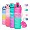 BPA Free Tritan Plastic 32oz Motivational Fitness Sports Water Bottle With Time Marker Leakproof Flip Top