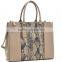 2016 three compartments saffiano leather lady tote bag and snake print leather shoulder bag with detachable strap