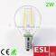 2016 new product hot selling! g45 led lamp 2w e14 220v-240v dimmable led filament bulb with CE&RoHS 2Years Warantty