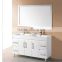 Modern 48 inch floor mounted Quartz Stone top double below mounted ceramic basin PVC bathroom cabinet vanity