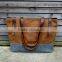Custom two-tone waxed canvas tote bag with leather handle