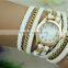 gold chain PU long multiple strap ladies watch