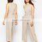 Linen Round Neckline Sleeveless Belt Waist Made in China Long Jumpsuit