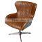 Aviator swivel armchair distressed Brown leather