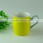 Stocked 350ml colorful glazed ceramic coffee mug/cup with special handle standard for daily use