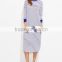 Ladies Dresses Loose Fashions Blue And White Striped Contrast Trim Drop Shoulder Straight Tee Dress
