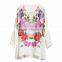 Fashion clothing manufacturer three quarter sleeve round neck chinese style print pattern loose fitting printed white t-shirts