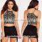 wholesale ladies khaki tile racer sexy crop tops  OEM service