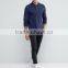 Custom Long Sleeve Button Placket Men's 100% Cotton Breathable Pique 200g Casual Navy Polo Shirt