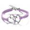 2PCs Silver Plated Double Heart Love Faux Suede Leather Cord Charm Bracelets