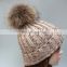 Knitted winter real fur pom beanie bobble hat with large fur pom pom