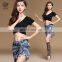 T-5174 Modal printing pattern belly dance top and skirt set