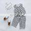 A0206# Baby Girl Sets Summer Sleeveless Plaid Top + Shorts 2Pcs Children'S Sweater