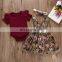 ins girls red cotton rompers & floral print tutu skirt slip dresses & matched headband 3pcs set