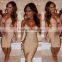 promotions 2016 New Sey Women winter red dress Sleeveless deep V-neck mid-calf nude Bandage Dress Celebrity Bodycon party dress
