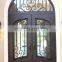 Cheap Price handmade grill design double front wrought iron door gate with transom