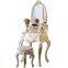 Fancy Bedroom paulownia white black vanity table set with bench stool