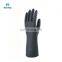 High Quality Lightweight Thin 33cm En388 Heavy Duty Black Flock Lined Natural Latex Diamond Grip Rubber Glove