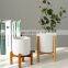 Nordic Garden Indoor Flowerpot Flower Plant Ceramic Macetas Planters Pots With Wood Stand Holder
