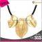Simple Generous Design Black Leather With Three Imitation Silver Leaf Necklace