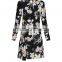 Lady's silk crepe de chin digital printed long sleeve fashion dress