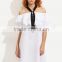 Dresses latest women girl design fashion photos White Crisscross Back Ruffle Off The Shoulder Dress