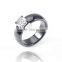 Wholesale stainless steel micro-setting cz diamond black color women and men's ceramic ring jewelry