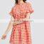 Plaid Summer Dresses Womens Orange Short Sleeve Cute Dress