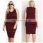 Women plus size spoon neck sleeveless tight cotton knit stripe tank dress