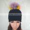Myfur Rainbow Color Real Fur Pompom Woolen Knit Beanie Hat Wholesale