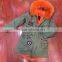 2017 New Fashion Women Orange Raccoon Fur and faux fur lining Winter Army coat