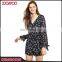 New Customized V-neck Short Floral Print Adult Jumpsuits Long Sleeve Ladies Black Jumpsuit