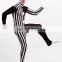 Black White Full Body Spandex Cosplay Zentai Costume Split Clown Dress
